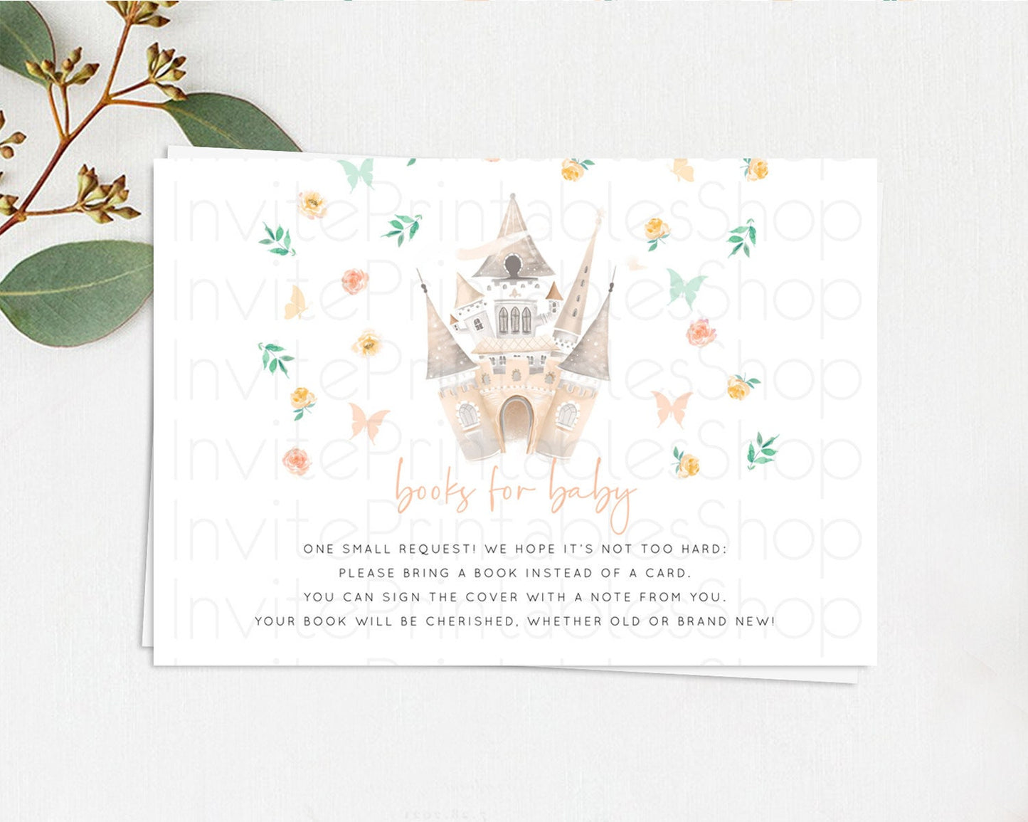 Princess Books For Baby Card Castle Book Card Insert Secret Garden Enchanted Castle Pastel Floral Garden Baby Shower Poem Request D10363