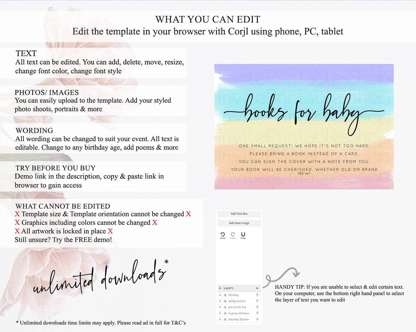 Pastel Books For Baby Card Pastel Rainbow Book Insert Colorful Ombre Watercolor Book Card Confetti Glitter Baby Book Poem Request D10510