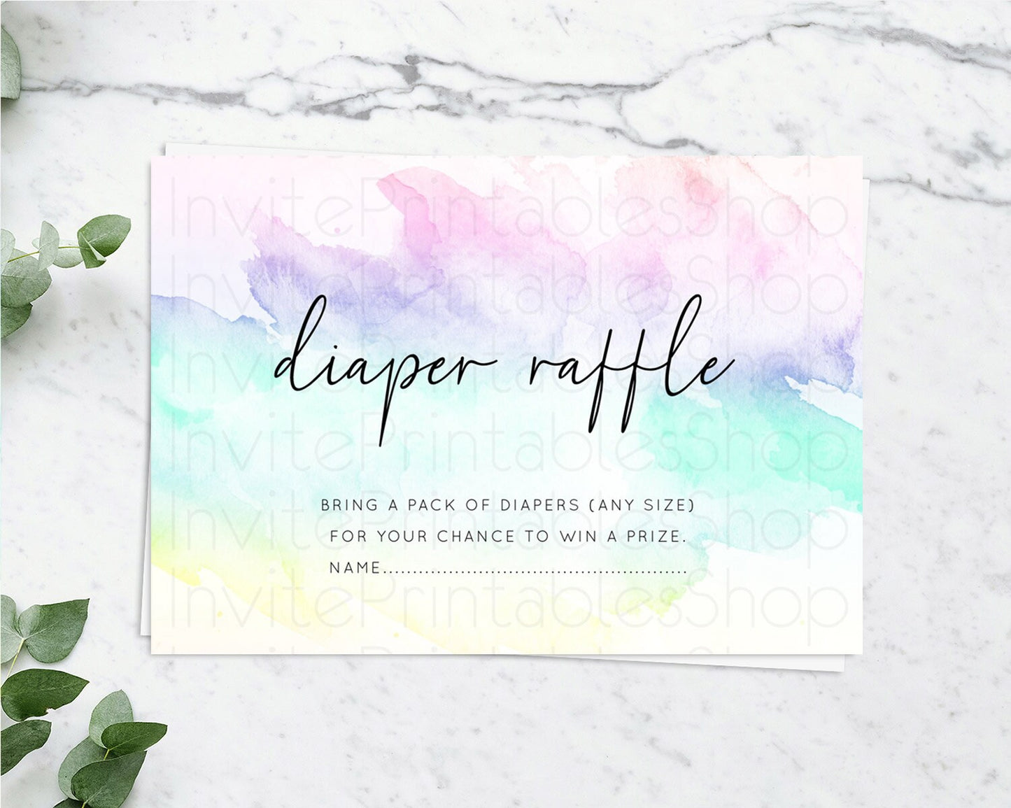 Pastel Diaper Raffle Card Pastel Rainbow Diaper Raffle Insert Colorful Ombre Watercolor Diaper Ticket Confetti Glitter Raffle Game D10231