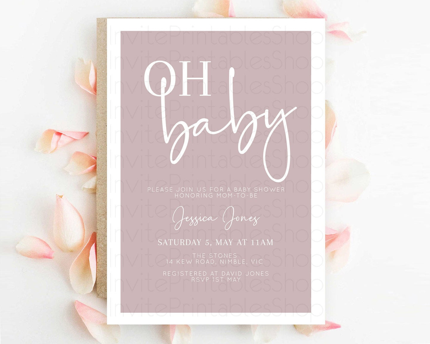 Pink Baby Shower Invitation: Modern Pastel Pink Minimalist Design Invitation for a Simple, Contemporary Baby Shower Celebration D10936