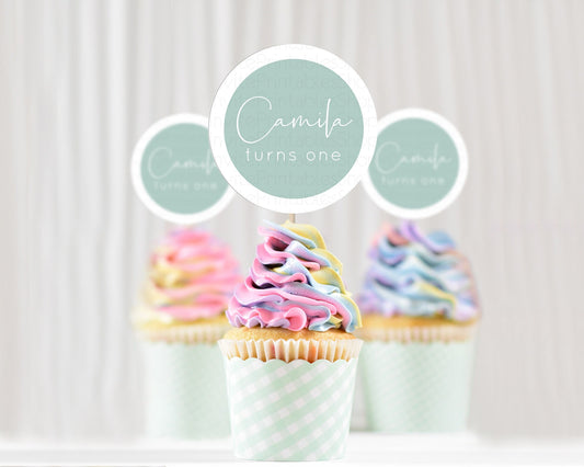 Editable Green Cupcake Toppers Plain Green Cupcake Minimalist Green Cupcake
