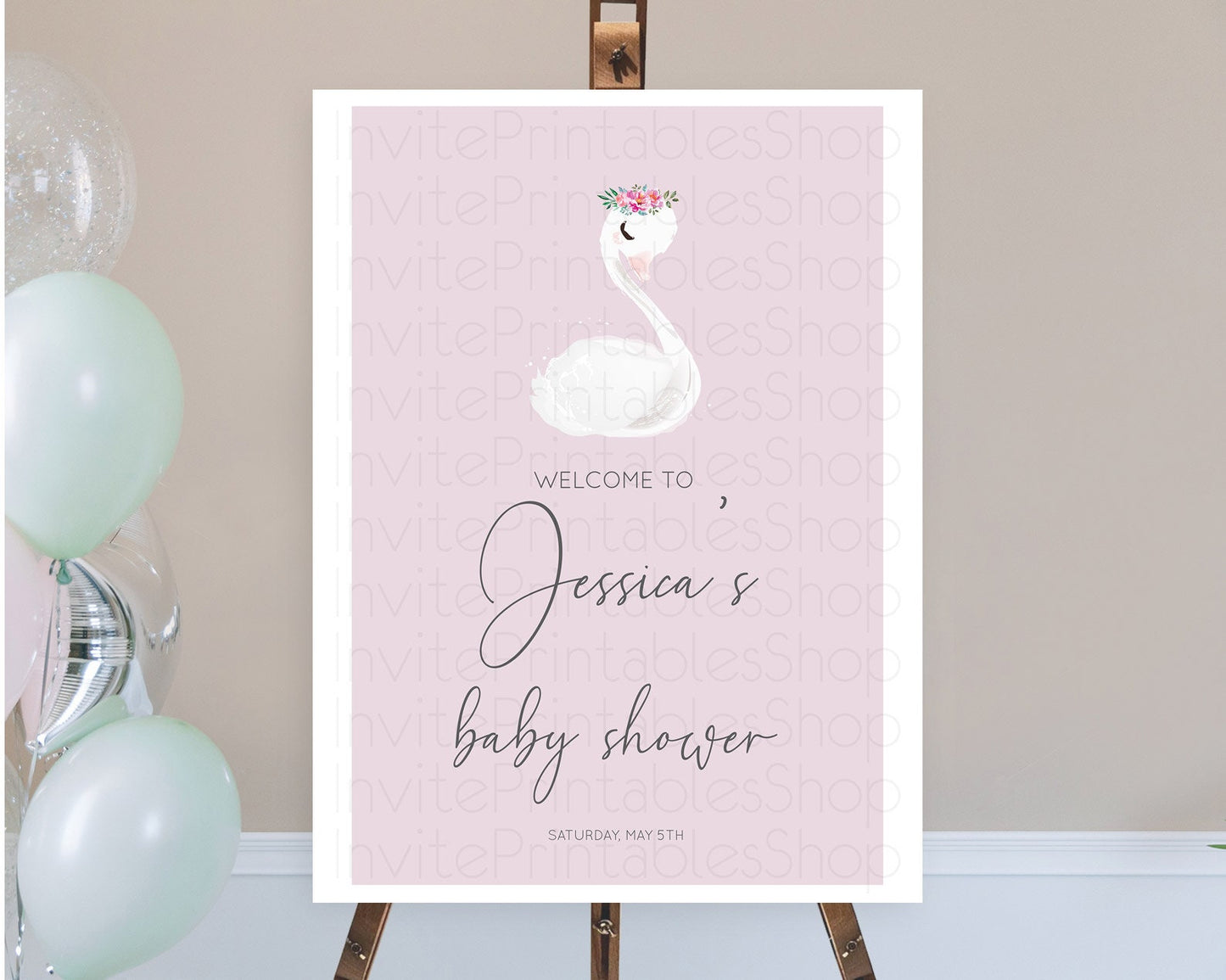 Swan Baby Shower Welcome Board Swan Princess Ballet Welcome Sign Enchanted Swan Lake Secret Garden Pastel Floral Swan Welcome Sign D10758