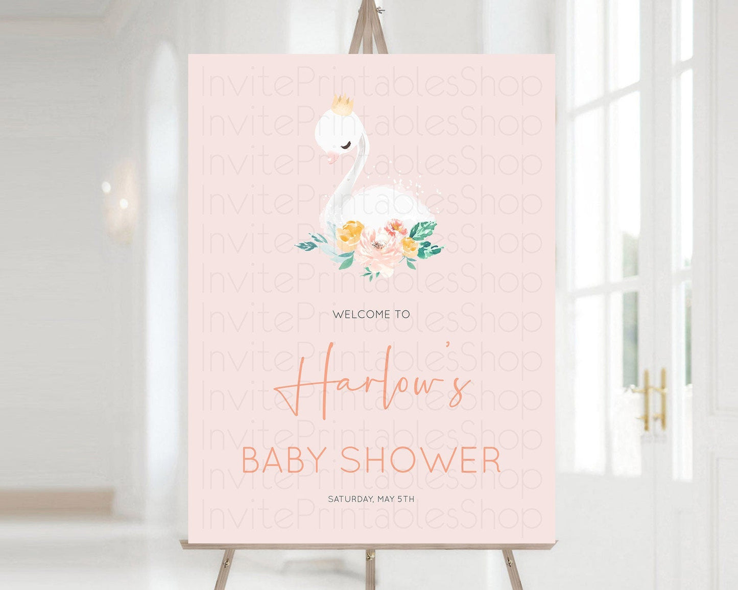 Swan Baby Shower Welcome Board Swan Princess Ballet Welcome Sign Enchanted Swan Lake Secret Garden Pastel Floral Swan Welcome Sign D10388