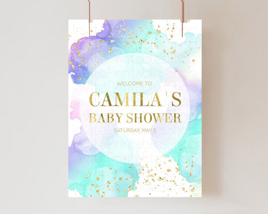 Editable Pastel Baby Shower Welcome Sign Pastel Rainbow Welcome Sign Colorfu