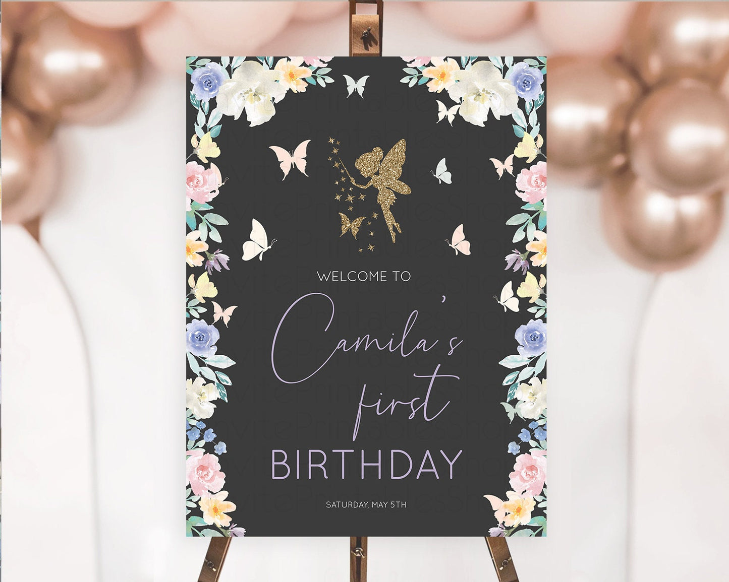 Fairy Welcome Sign Fairy Welcome Board Enchanted Garden Pastel Floral Butterfly Decor Secret Garden First Birthday Welcome Sign D10881
