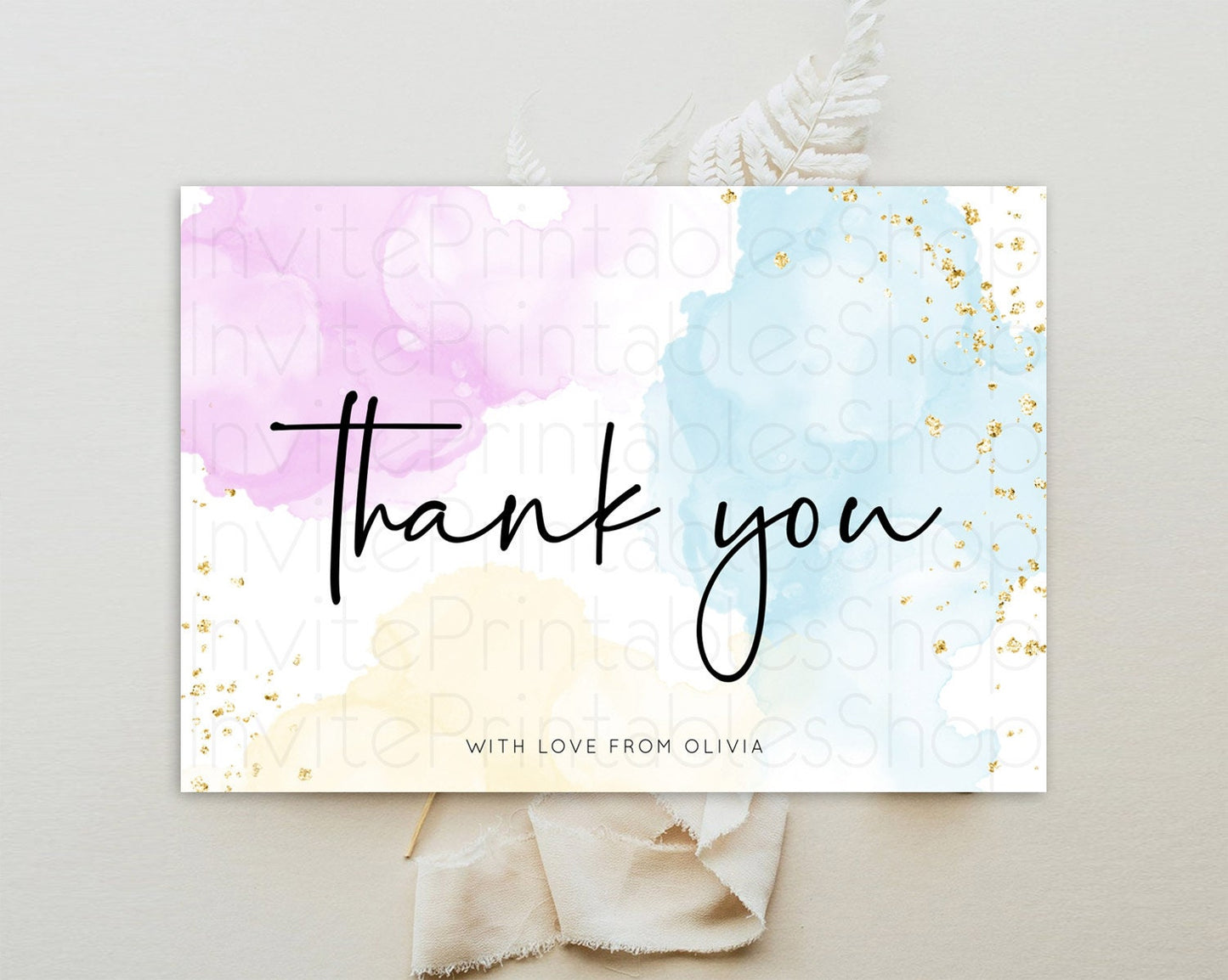 Pastel Thank You Rainbow Thank You Card Colorful Pastel Birthday Thank You Card Confetti Watercolor Pastel Teacher Thank You Cards D10155