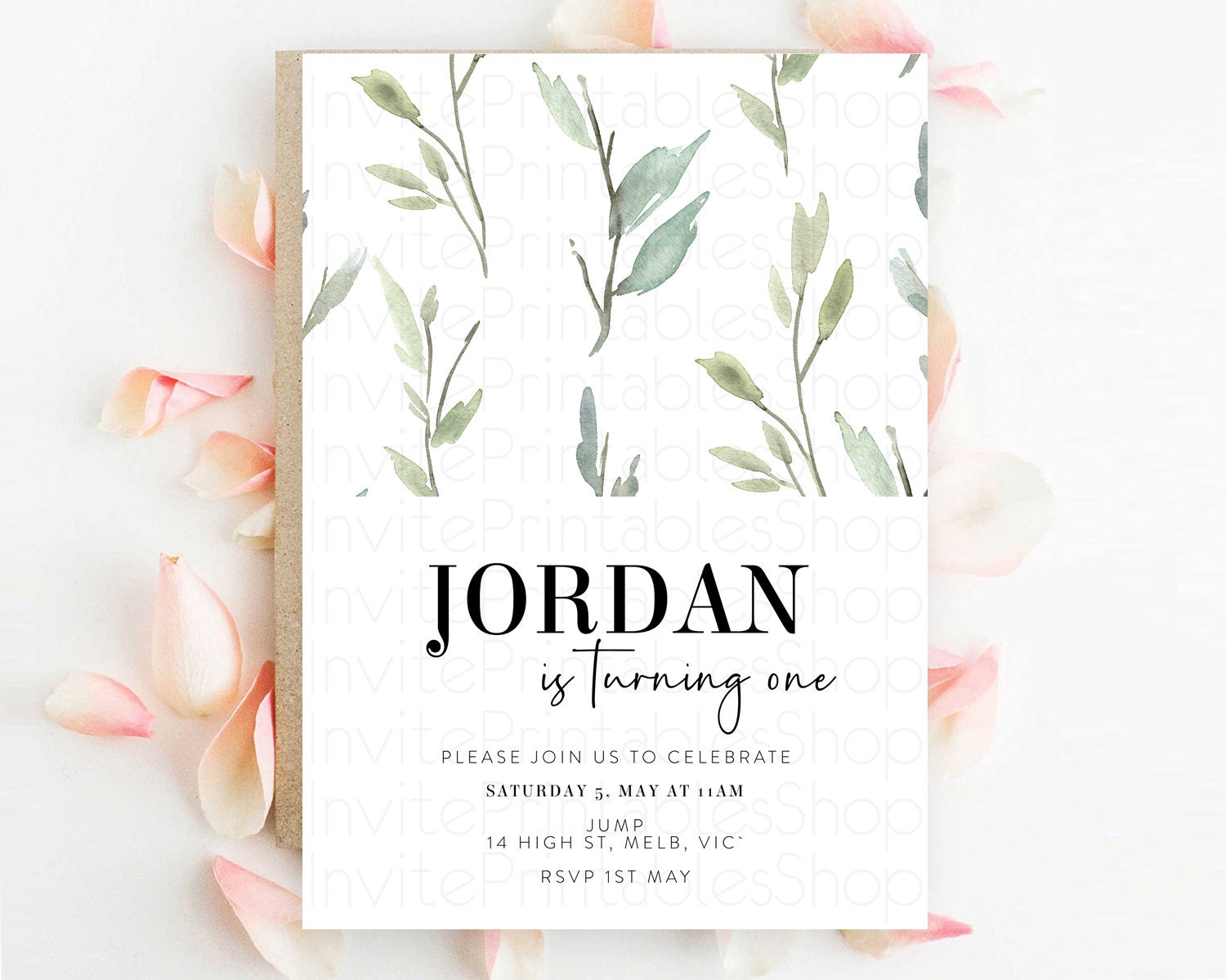 Editable Leafy Birthday Invitation Leafy Invitation Simple Greenery Invitati