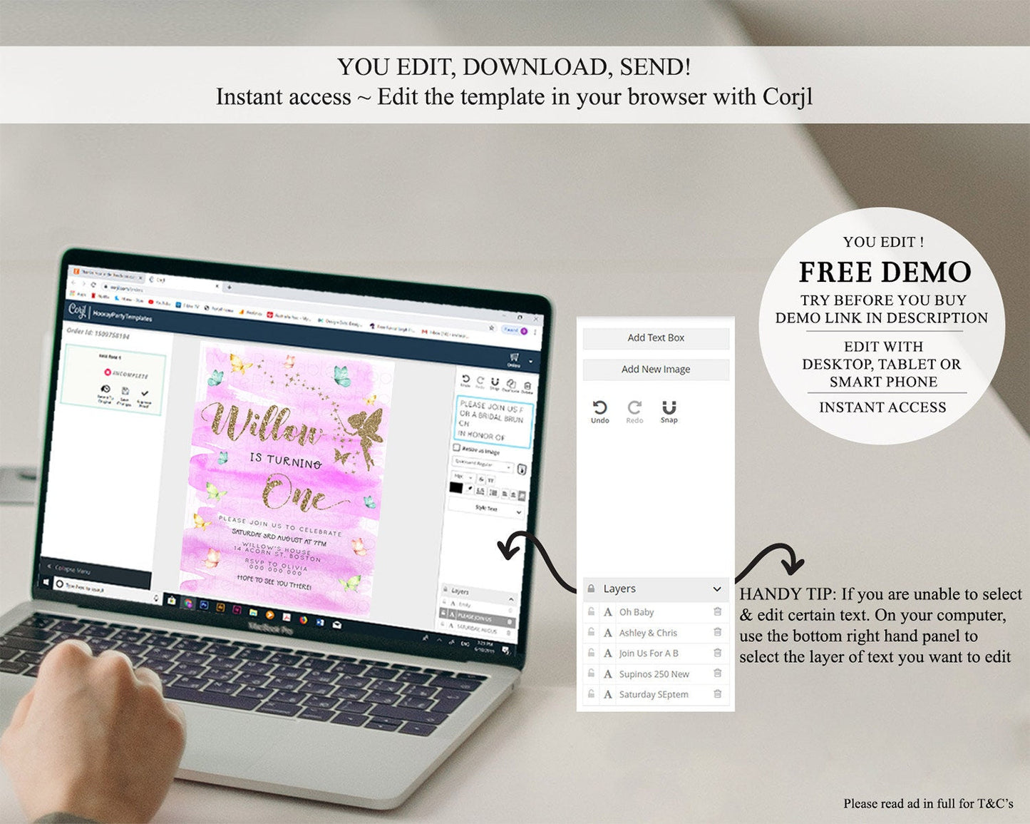 Pastel Fairy Birthday Invitation Pastel Butterflies Fairy Birthday Invitation Rainbow Ombre Watercolor 1st 2nd Birthday Invitation D23326