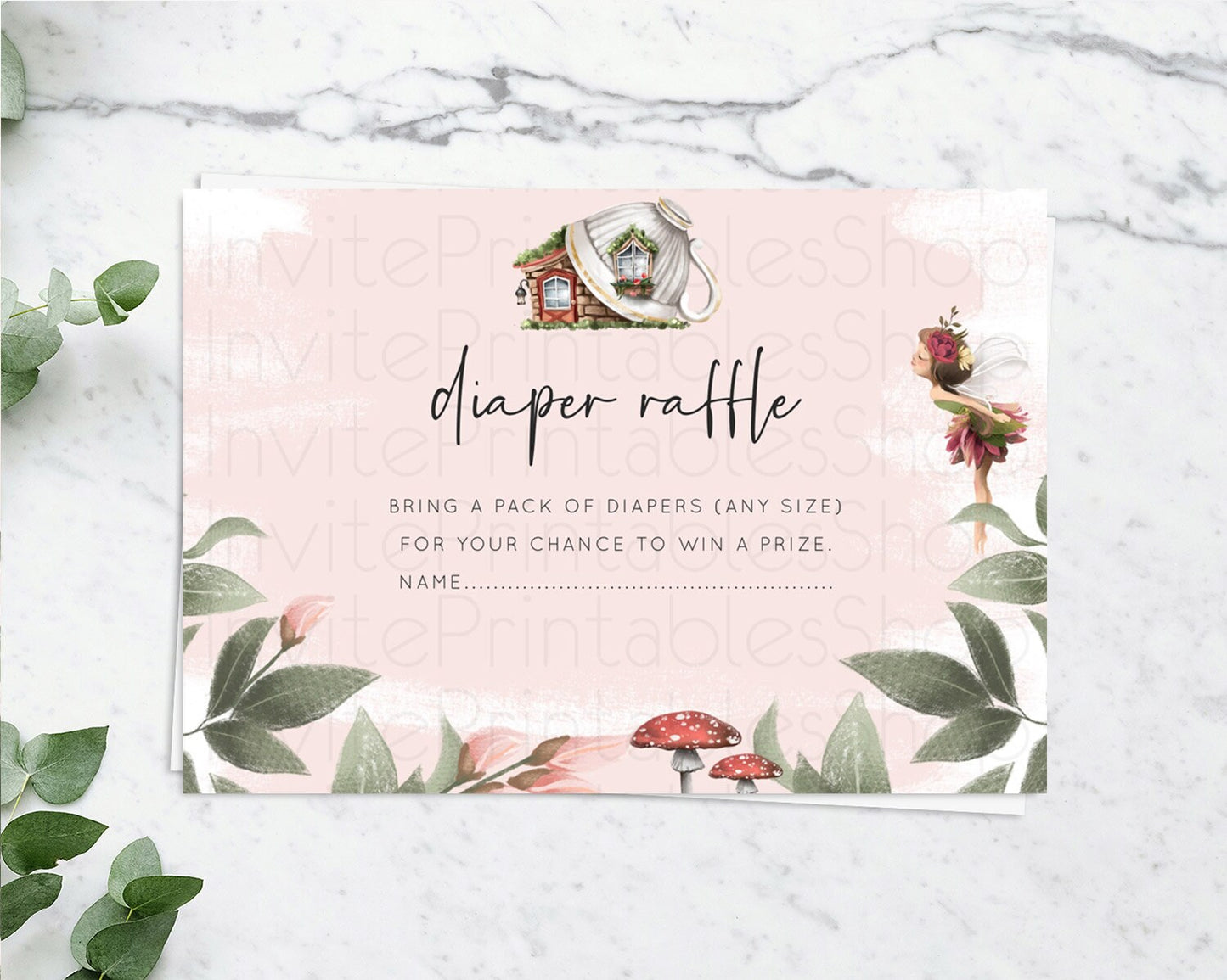 Editable Fairy Diaper Raffle Card Fairy Diaper Insert Enchanted Garden Fairy
