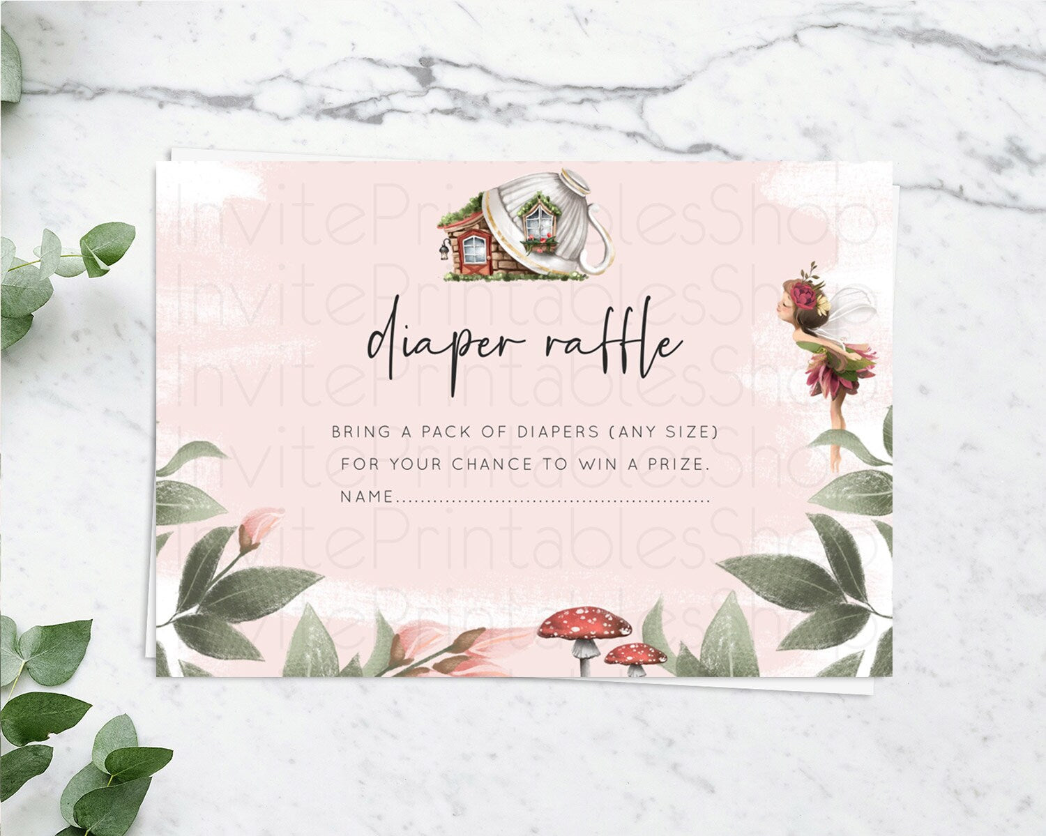 Editable Fairy Diaper Raffle Card Fairy Diaper Insert Enchanted Garden Fairy