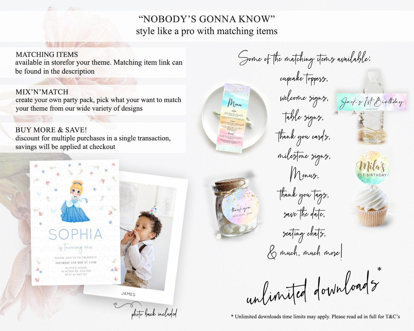 Princess Birthday Invitation Castle Invitation Royal Birthday Fairy Tale Enchanted Castle Pastel Floral Garden 1st First Birthday D10354