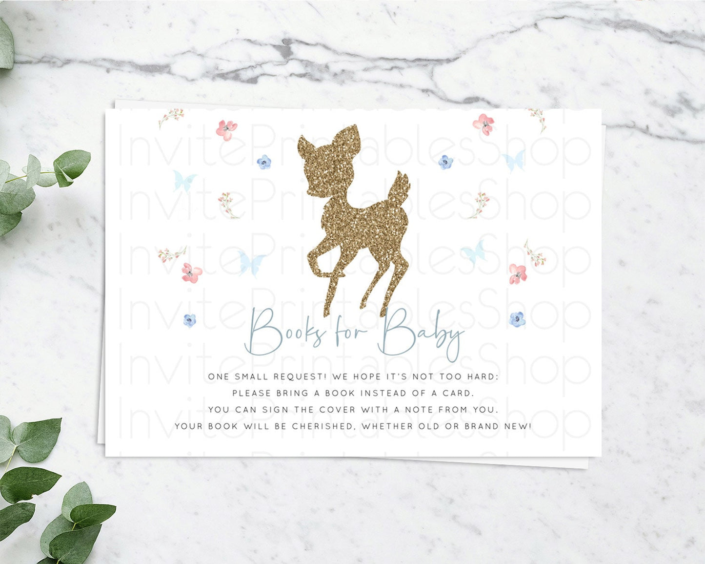 Fawn Books For Baby Card Deer Book Insert Floral Deer Book Card Enchanted Forest Butterfly Pastel Baby Shower Book Poem Request D10359