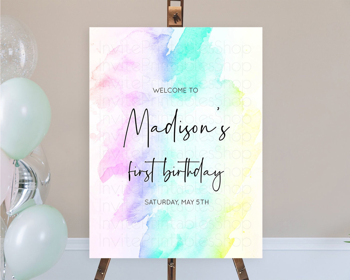 Pastel Welcome Sign Pastel Rainbow Welcome Sign Colorful Rainbow Confetti Watercolor Glitter Pastel First Birthday Welcome Sign D10231