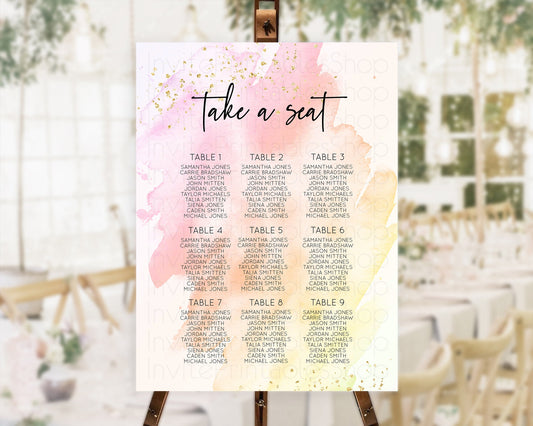 Pink Seating Chart Pink Watercolor Seating Chart Pastel Pink Watercolor Seating Chart Pink Splash Watercolor Gold Party Décor D10167