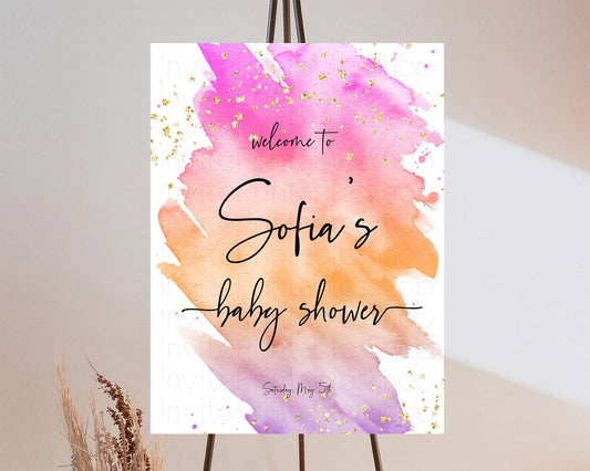 Editable Pastel Baby Shower Welcome Sign Pastel Rainbow Welcome Sign Colorfu