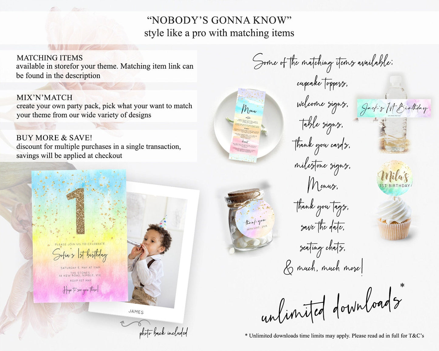 Rainbow Birthday Invitation Colorful Pastel Watercolor Invitation Gold Glitter Sprinkles Ombre Pastel 1st 2nd 3rd Birthday D10480