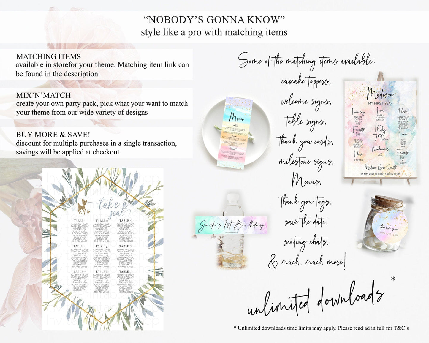 Fawn Seating Chart Deer Seating Chart Enchanted Forest Party Butterfly Pastel Flowers Whimsical Seating Chart Woodland Seating Sign D10534