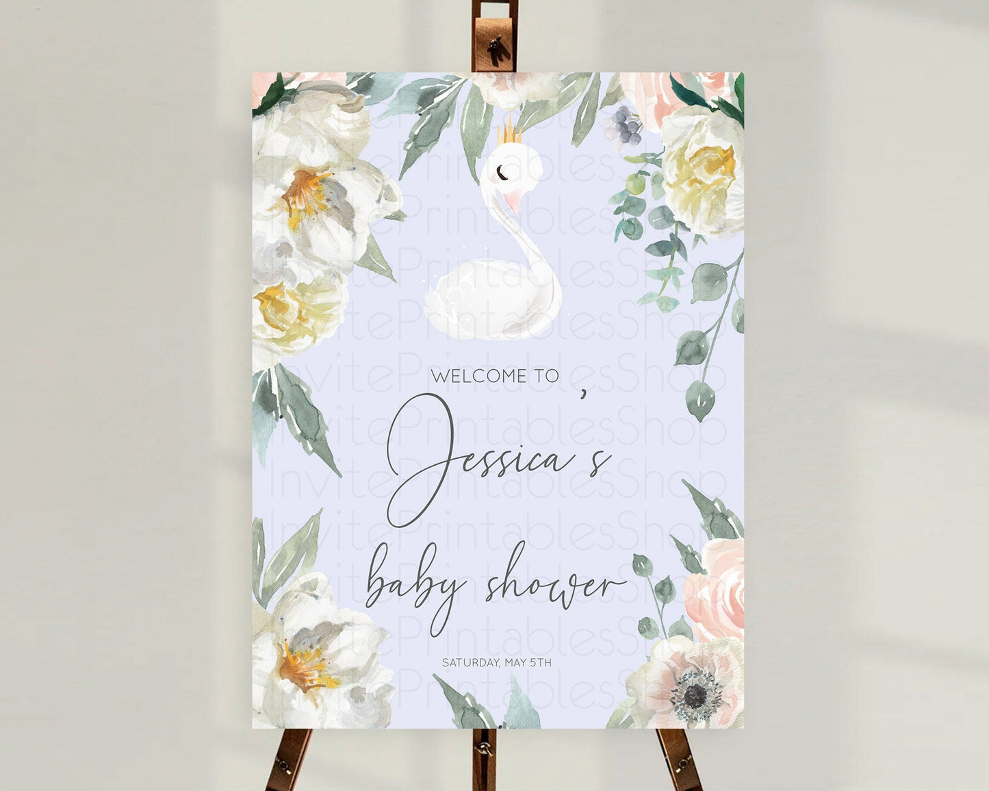 Swan Baby Shower Welcome Board Swan Princess Ballet Welcome Sign Enchanted Swan Lake Secret Garden Pastel Floral Swan Welcome Sign D10756