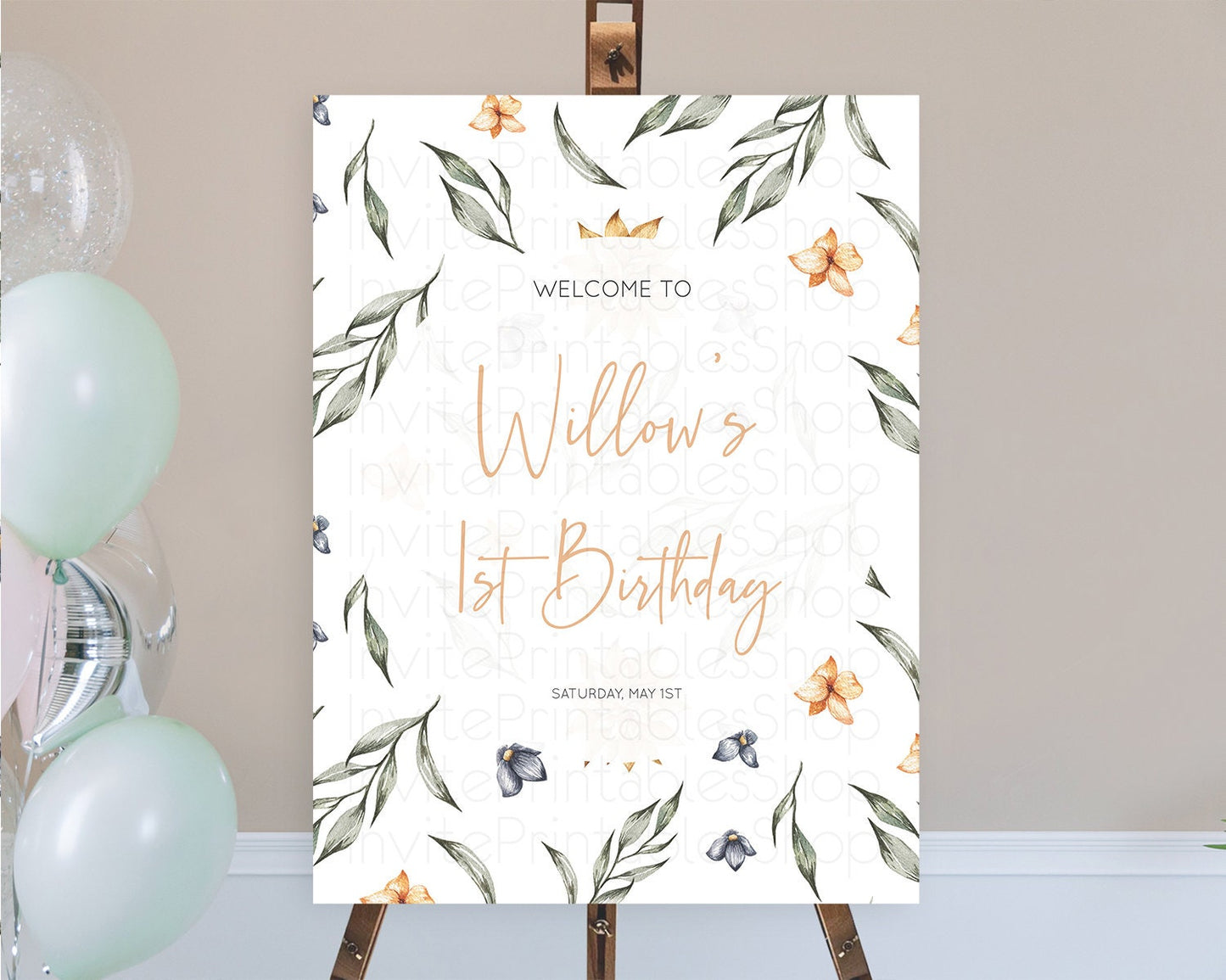 Leafy Welcome Sign Green Leaf Welcome Board Greenery Eucalyptus Fern Spray Leaves Watercolor Boho Garden First Birthday Welcome Sign D10544