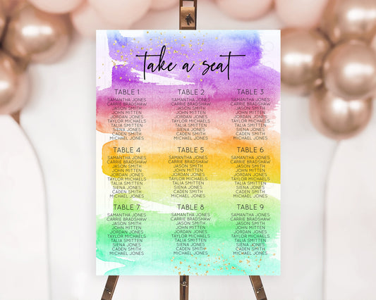 Editable Rainbow Seating Chart Pastel Seating Chart Colorful Pastel Watercol