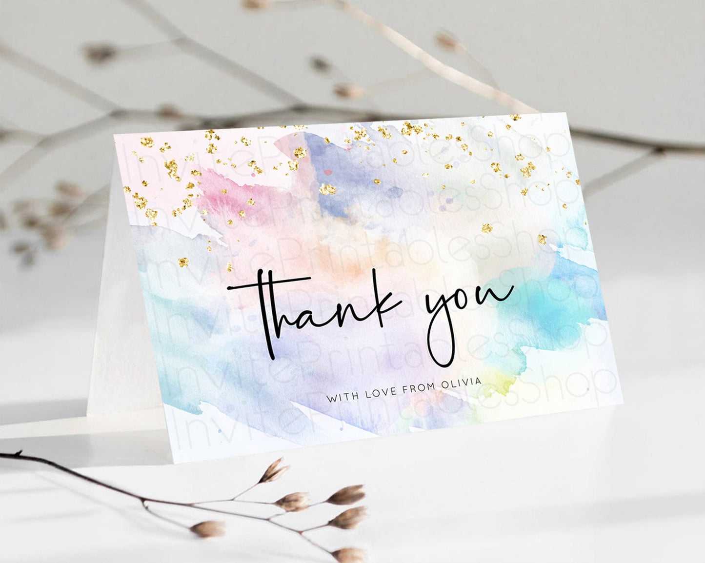 Pastel Thank You Rainbow Thank You Card Colorful Pastel Birthday Thank You Card Confetti Watercolor Pastel Teacher Thank You Cards D10422