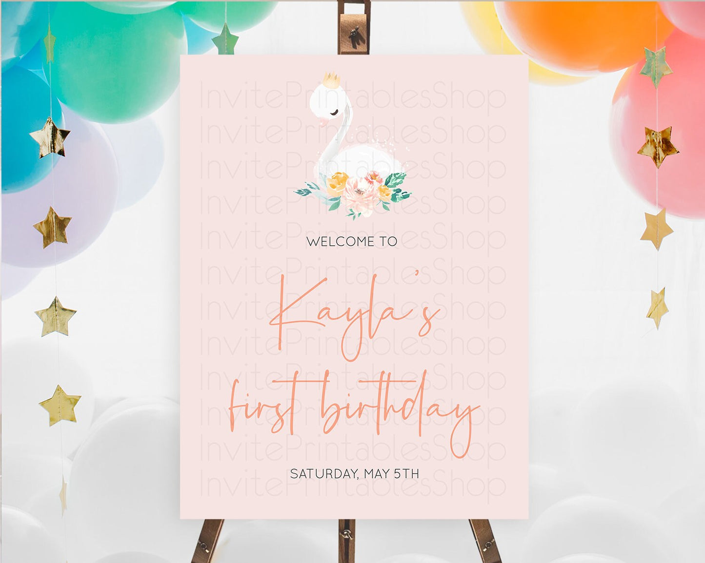 Swan Welcome Board Swan Princess Ballet Welcome Sign Enchanted Swan Lake Secret Garden Pastel Floral First Birthday Welcome Sign D10388