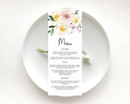 Editable Secret Garden Menu Wildflower Menu Template Pastel Flower Garden Ta