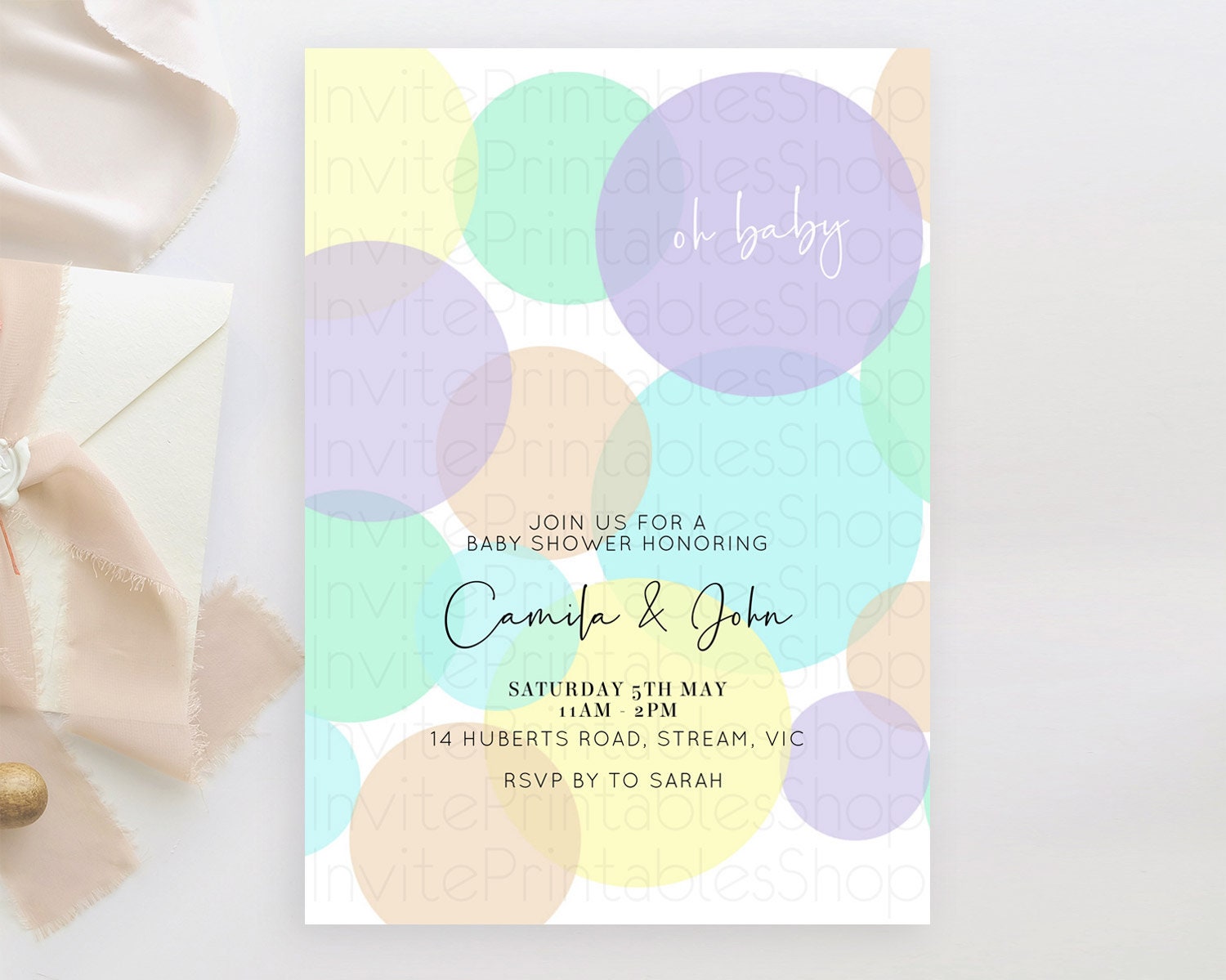 Editable Pastel Rainbow Baby Shower Invitation Pastel Confetti Invitation Sp