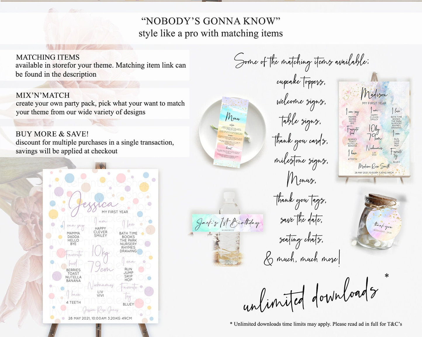 Pastel First Birthday Milestone Poster Pastel Rainbow Confetti First Birthday Milestone Board Colorful Bubbles Birthday Welcome Sign D10759