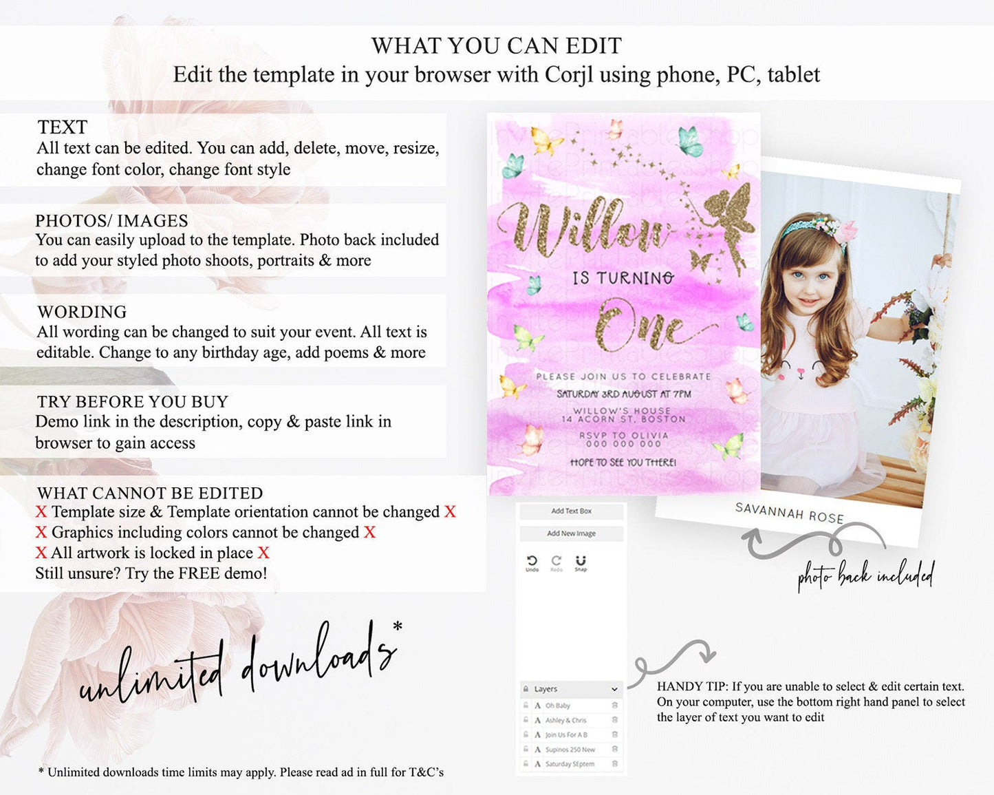 Pastel Fairy Birthday Invitation Pastel Butterflies Fairy Birthday Invitation Rainbow Ombre Watercolor 1st 2nd Birthday Invitation D23326