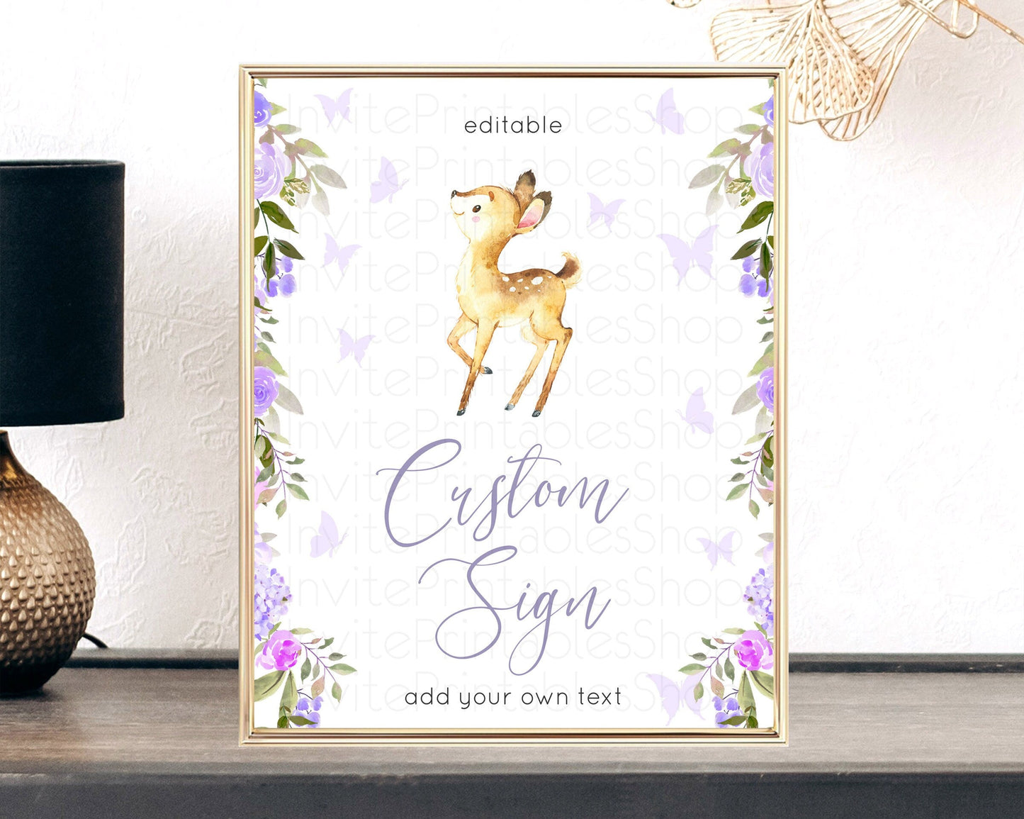 Fawn Deer Sign Pastel Floral Deer Table Sign Decor Enchanted Forest Butterfly Party 1st Birthday Baptism Baby Shower Bridal Shower D10916