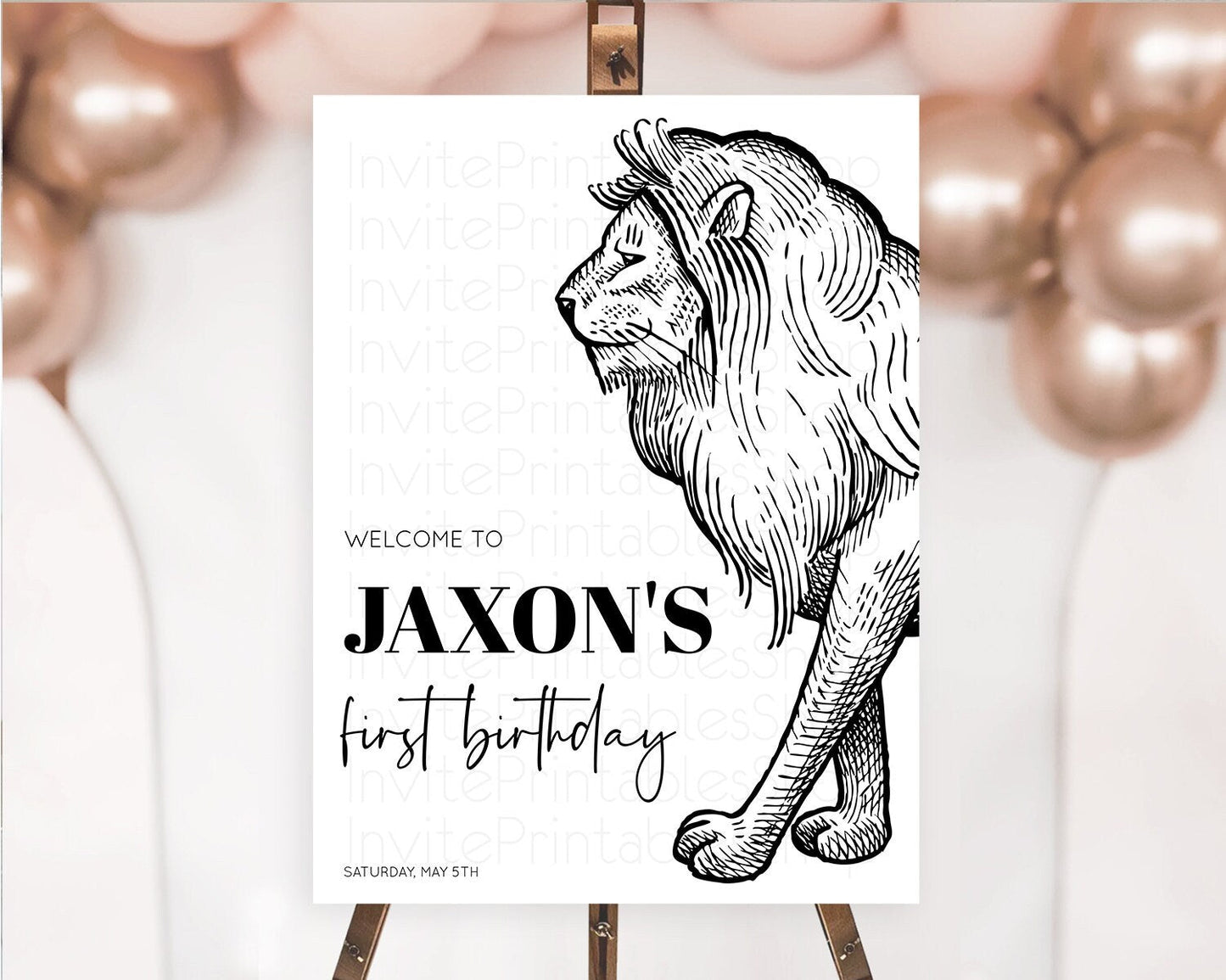 Lion Welcome Sign Lion Welcome Board Lion Party Welcome Poster Dried Palm Fern Safari Party Decor Lion First Birthday Welcome Sign D10246