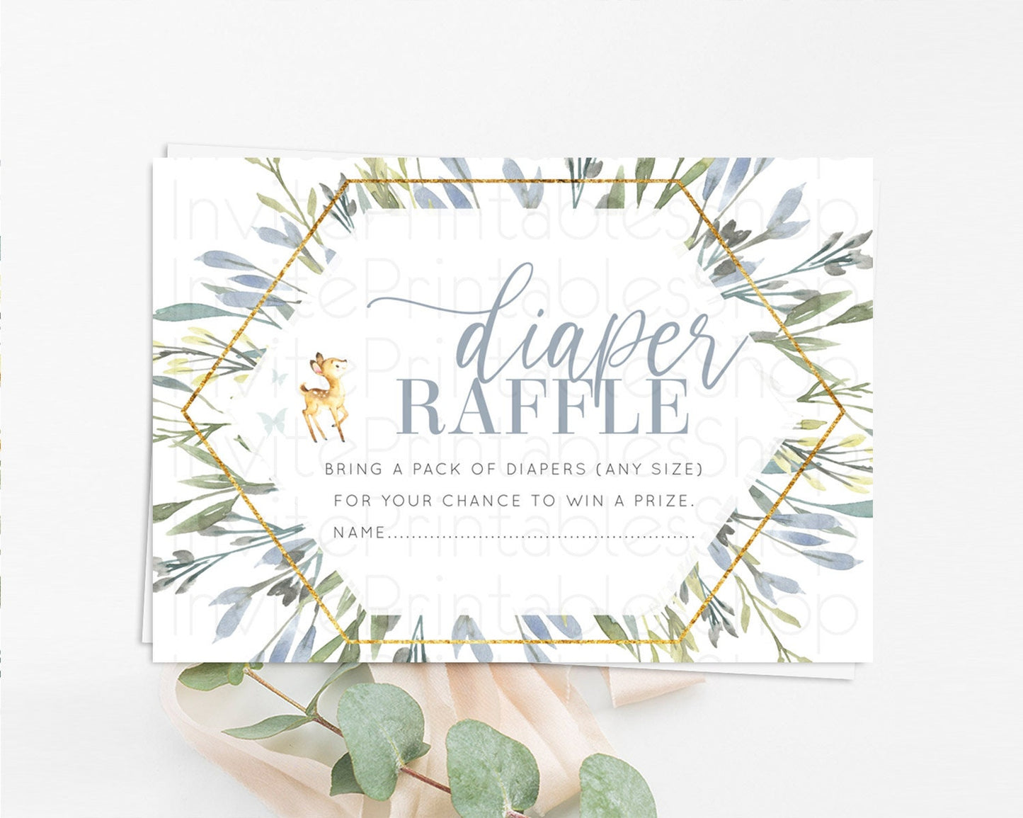 Fawn Diaper Raffle Card Deer Diaper Insert Floral Deer Diaper Ticket Enchanted Forest Butterfly Pastel Baby Shower Raffle Game D10400