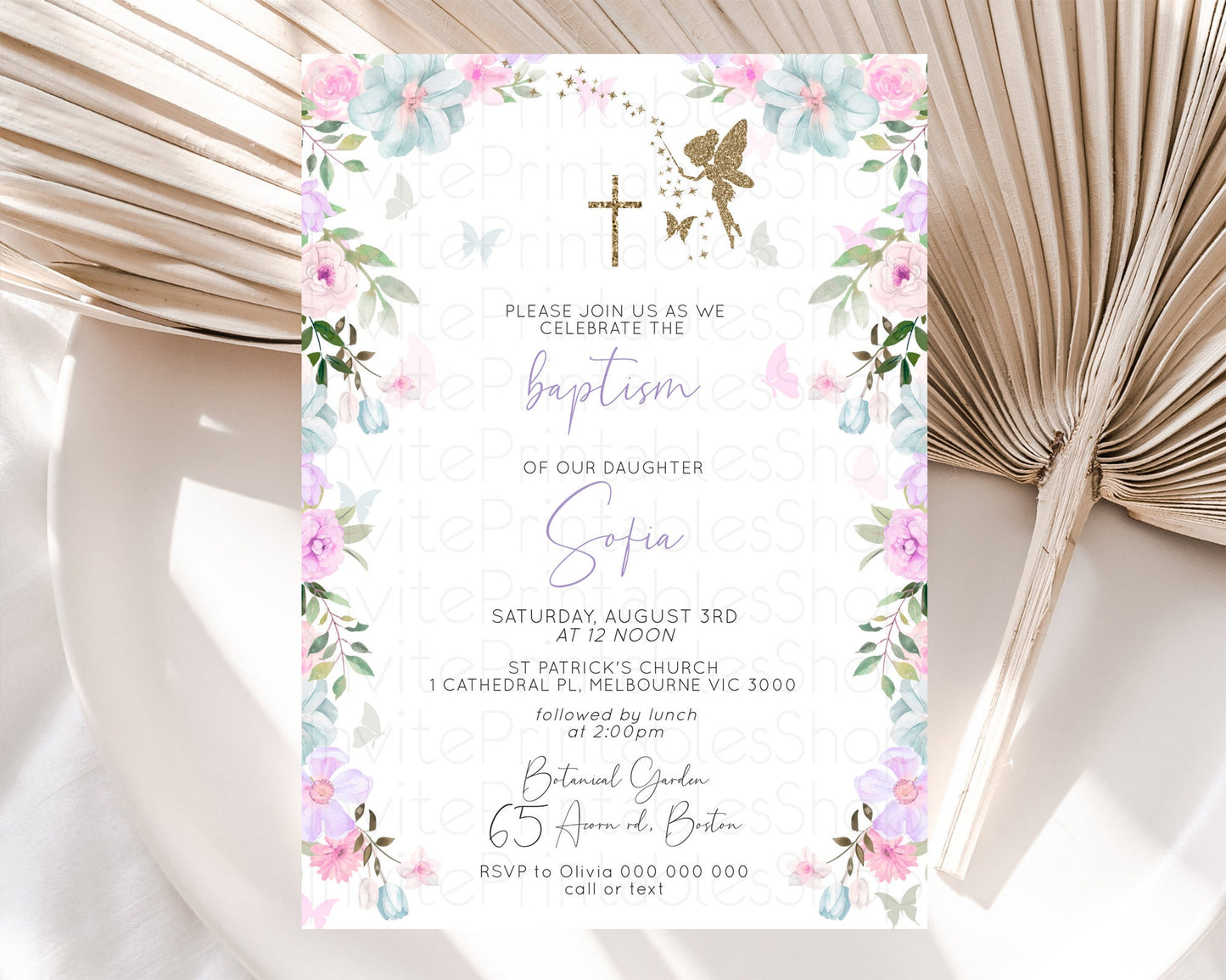 Fairy Baptism Invitation Fairy Baptism 1st Birthday Invitation Enchanted Secret Garden Christening Invite Pastel Floral Butterfly D10475