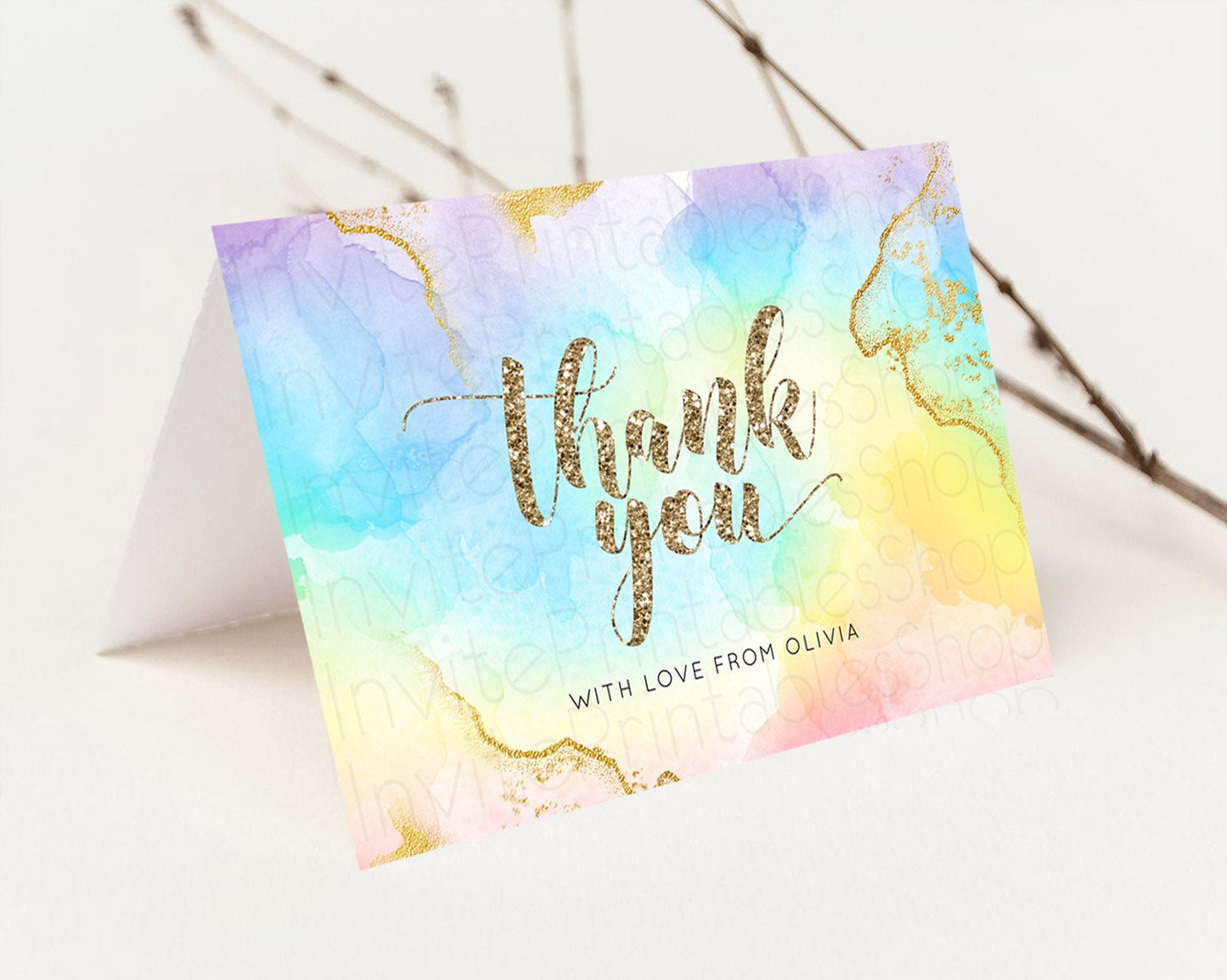 Pastel Thank You Rainbow Thank You Card Colorful Pastel Birthday Thank You Card Confetti Watercolor Pastel Teacher Thank You Cards D10589