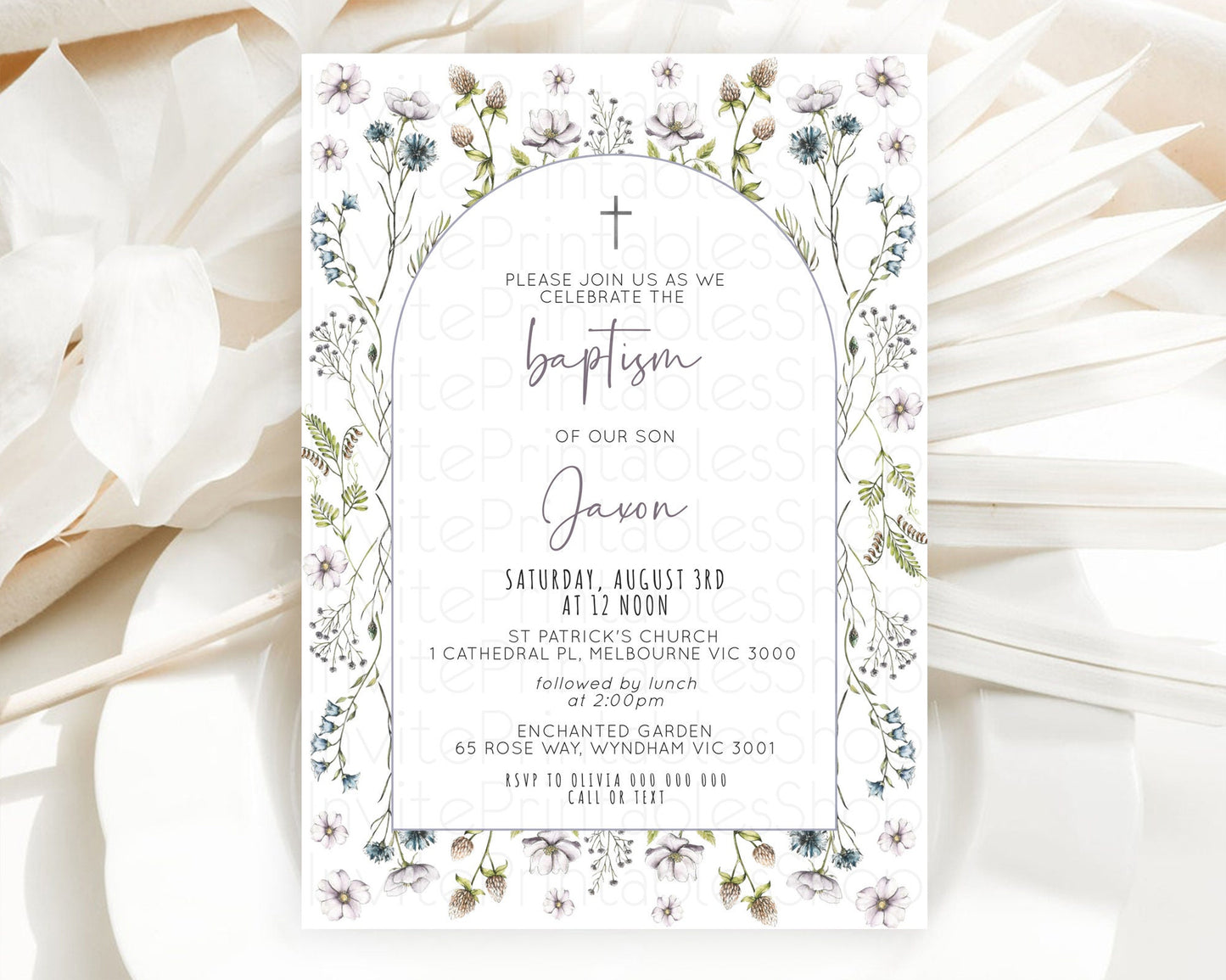 Secret Garden Baptism Invitation Wildflower Baptism Birthday Invite Pastel Flowers Christening Invite Enchanted Garden Boho Floral  D10603