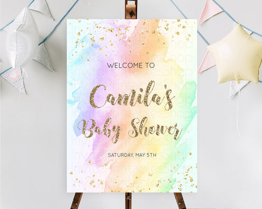 Editable Pastel Baby Shower Welcome Sign Pastel Rainbow Welcome Sign Colorfu