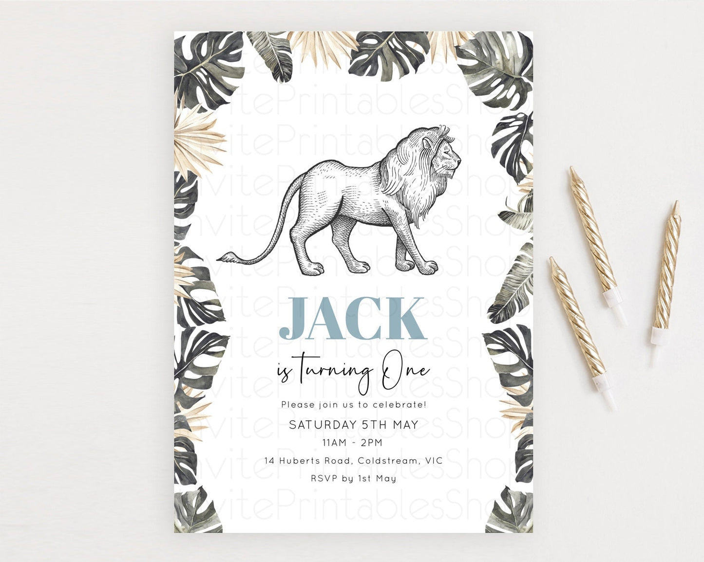 Lion Birthday Invitation Lion Invitation Modern Safari Lion Party 2 Wild 1 Safari Adventure Zoo Birthday Minimalist Lion Invites D10807