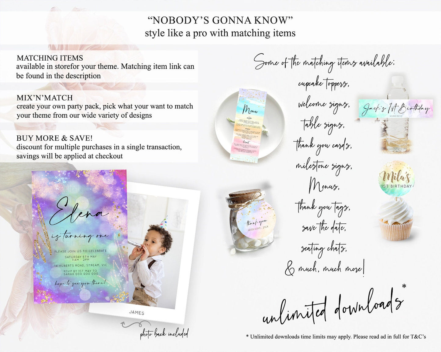 Rainbow Birthday Invitation Colorful Pastel Watercolor Invitation Gold Glitter Sprinkles Ombre Pastel 1st 2nd 3rd Birthday D10680