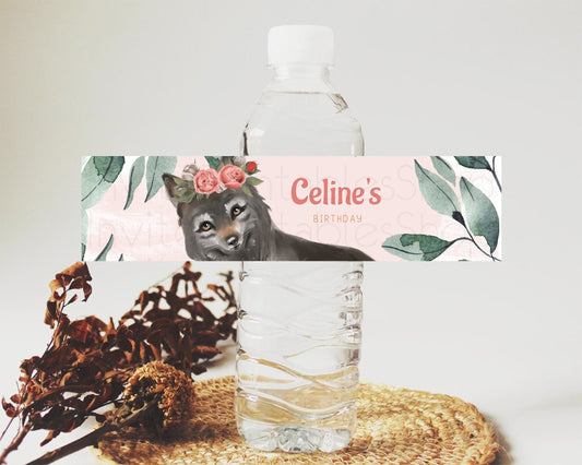 Editable Wolf Water Label Template Pastel Floral Wolf Party Decor Forest Adv