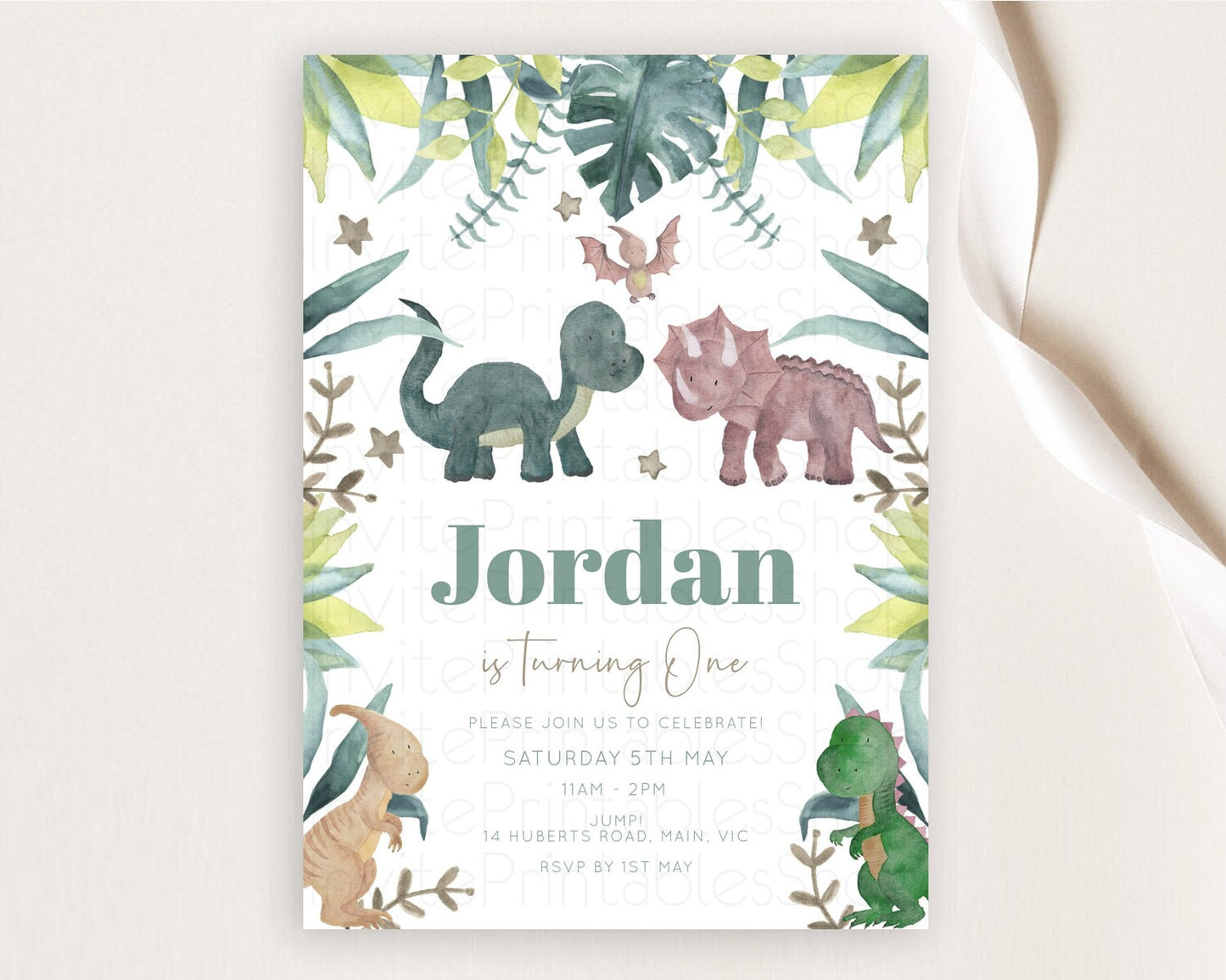 Dinosaur Birthday Invitation Dinosaur Volcano Invitation Watercolor Dinosaur Volcano T-Rex Raptor Jurassic 1st 2nd 3rd Birthday D10597