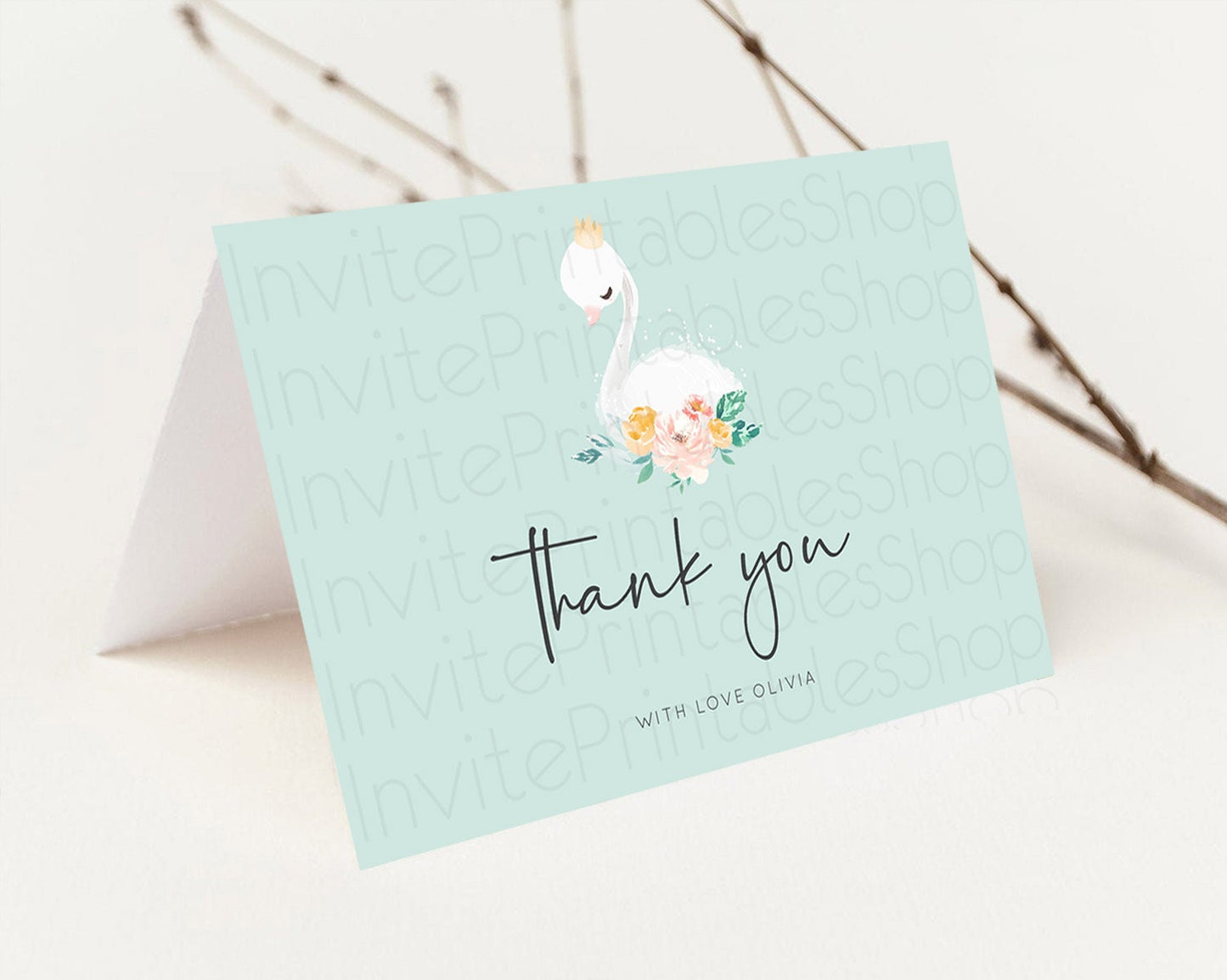 Swan Thank You Swan Princess Ballet Thank You Card Swan Lake Birthday Thank You Cards Secret Garden Pastel Floral Teacher Thank You D10905