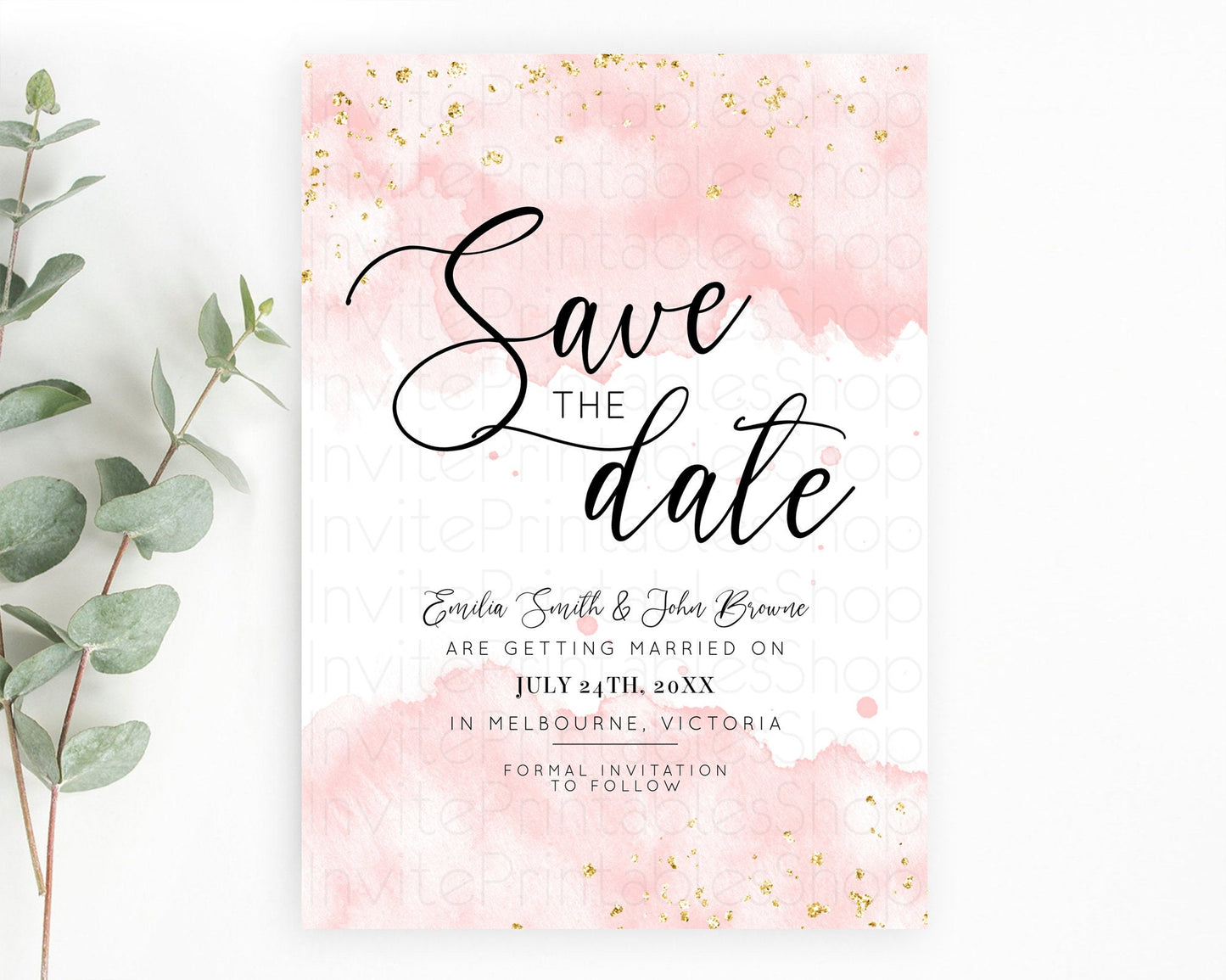 Pink Watercolor Save The Date Template Ombre Pink Watercolor Splash Party 1st Birthday Baby Shower Wedding Baptism Bridal Shower D10328