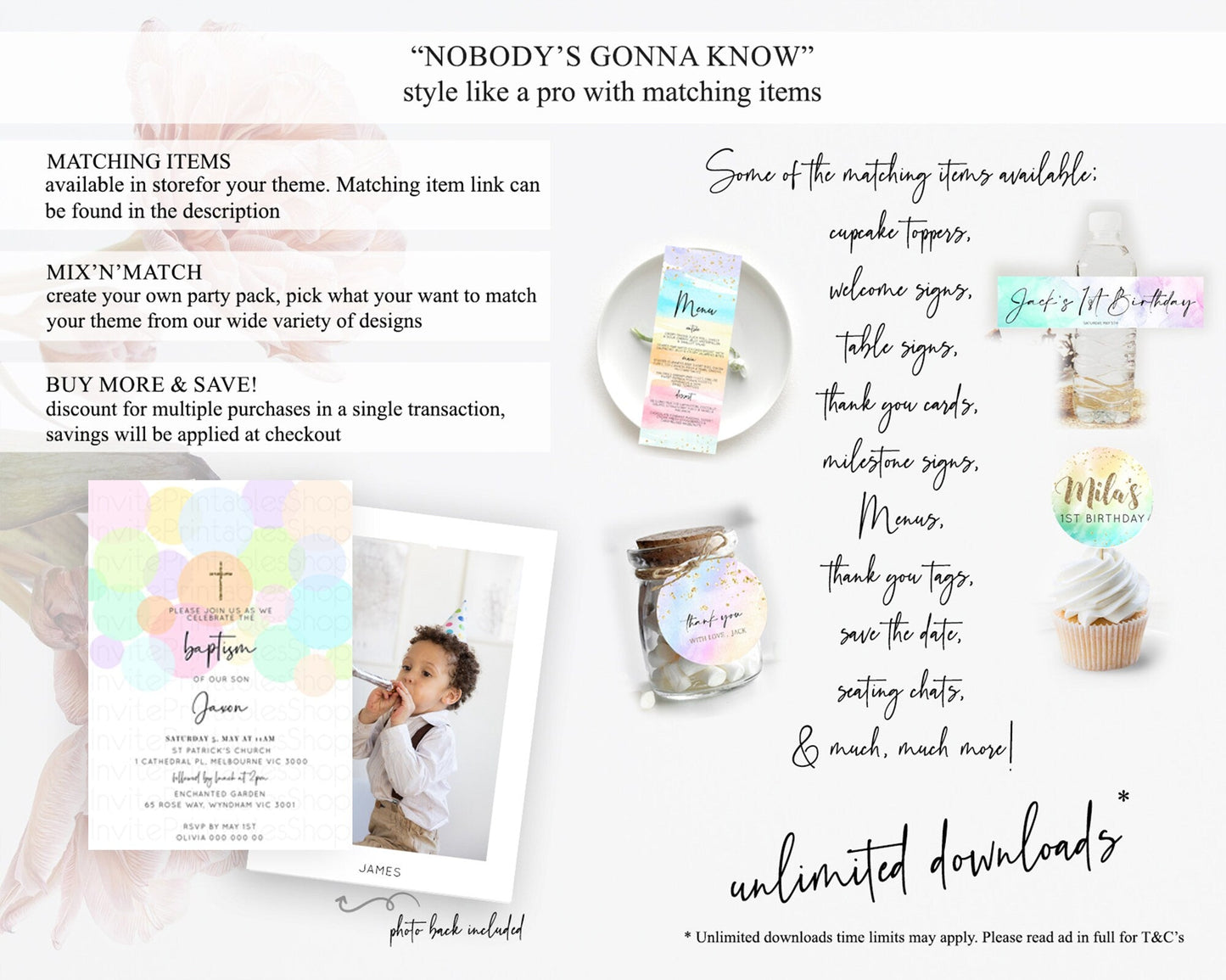 Pastel Baptism Invitation Pastel Confetti Baptism 1st Birthday Invitation Colorful Rainbow Confetti Bubbles Christening Invitation D10226