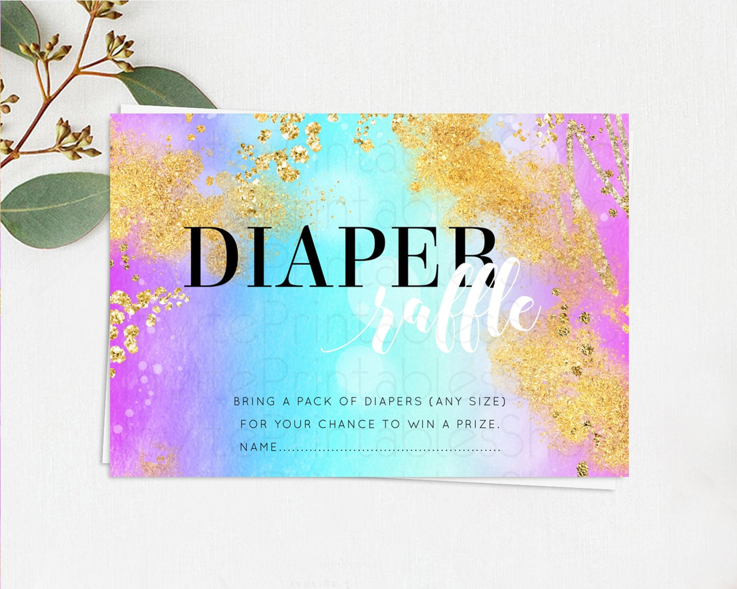 Pastel Diaper Raffle Card Pastel Rainbow Diaper Raffle Insert Colorful Ombre Watercolor Diaper Ticket Confetti Glitter Raffle Game D10564