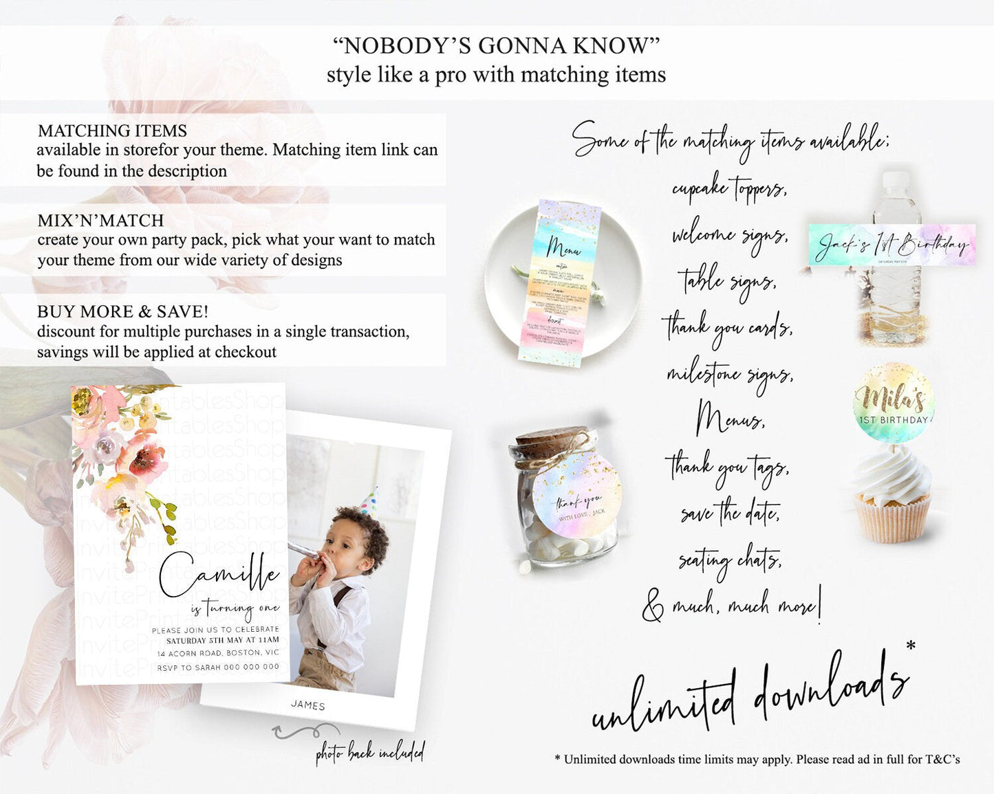 Secret Garden Invitation Wildflower Birthday Invitation Pastel Flowers Invite Enchanted Garden Boho Floral 3rd 2nd First Birthday D10194