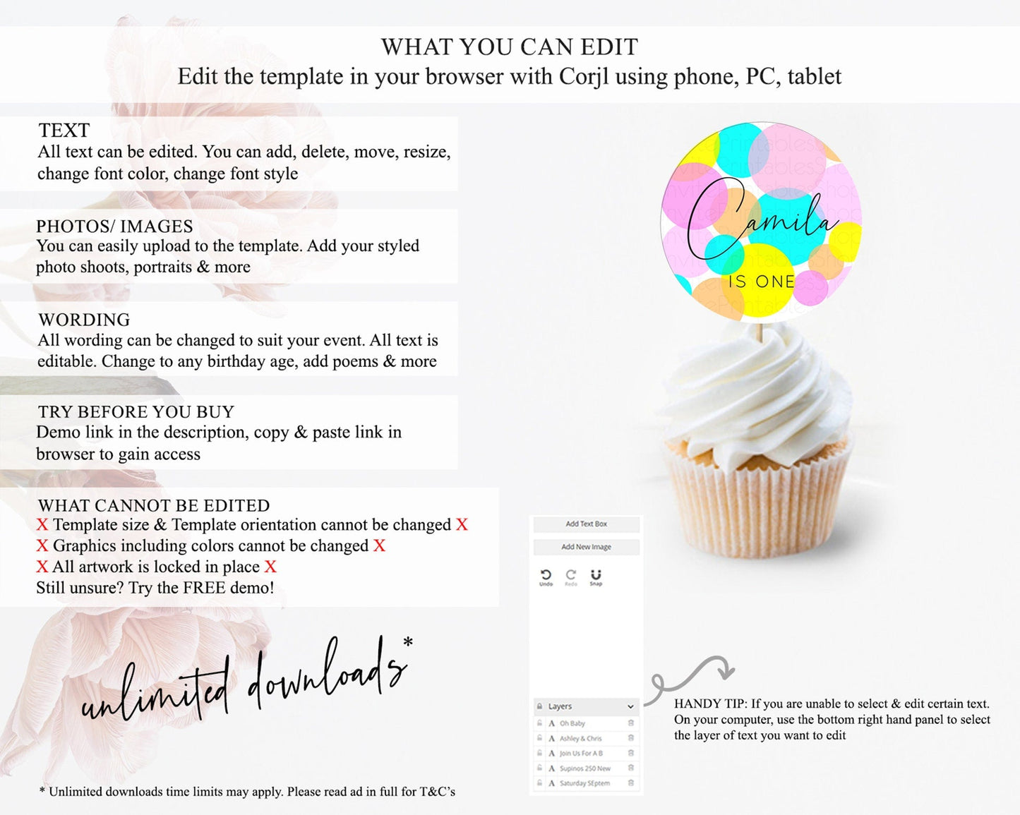 Pastel Cupcake Toppers Pastel Confetti Cupcake Topper Bubbles Sprinkles Colorful Rainbow Confetti Cupcake First Birthday Party Decor D10896