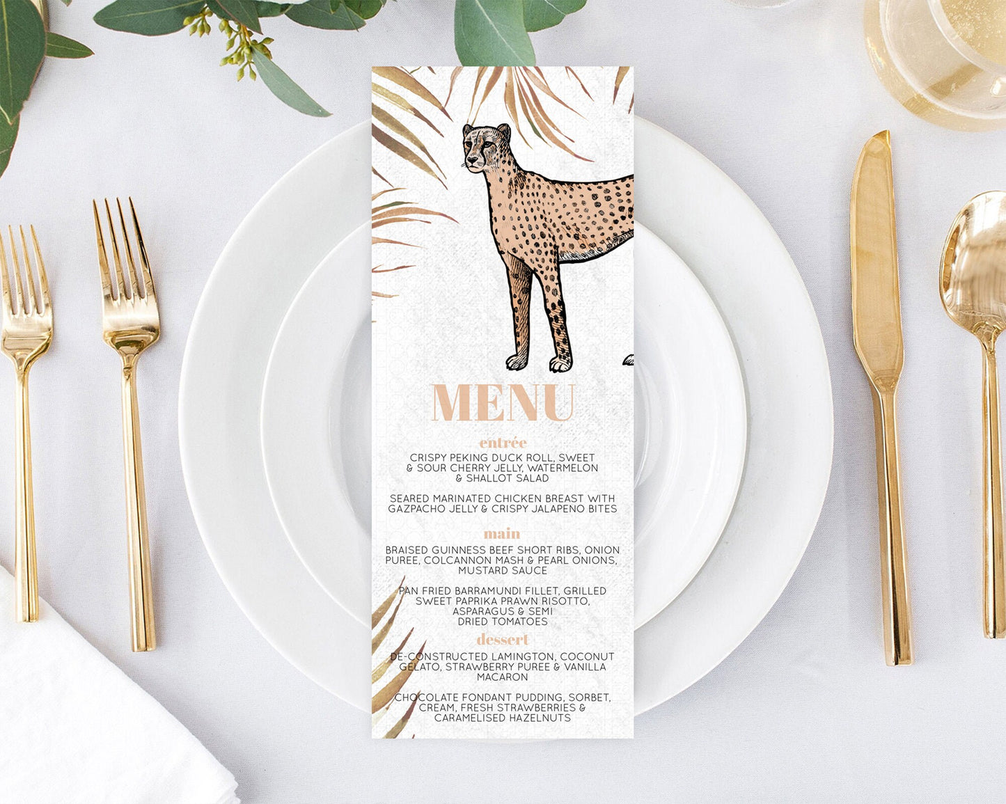 Cheetah Menu Cheetah Menu Template Cheetah Party Table Decor Safari Adventure Decor Cheetah Dinner Dessert Menu Party Food Menu D10291