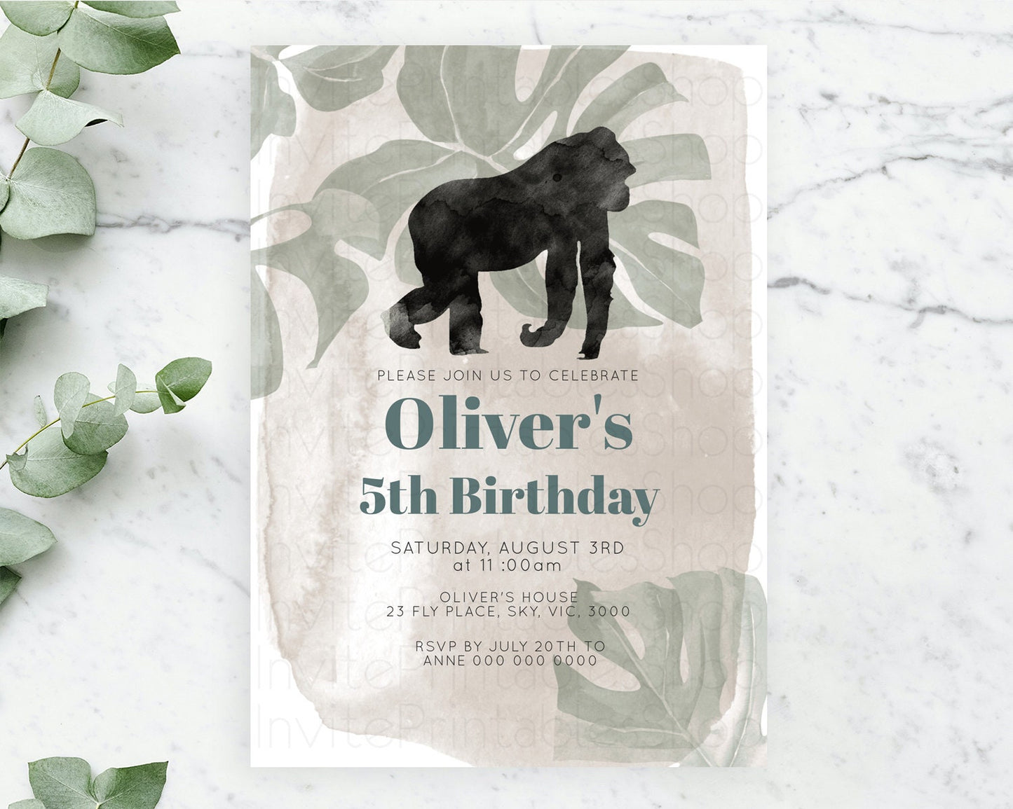 Gorilla Birthday Invitation Gorilla Invitation Gorilla Birthday Jungle Gorilla Party Jungle Adventure Zoo Party Animals Two Wild ONE D10379