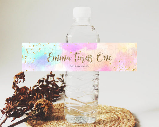 Editable Pastel Water Label Template Pastel Ombre Rainbow Watercolor Colorfu